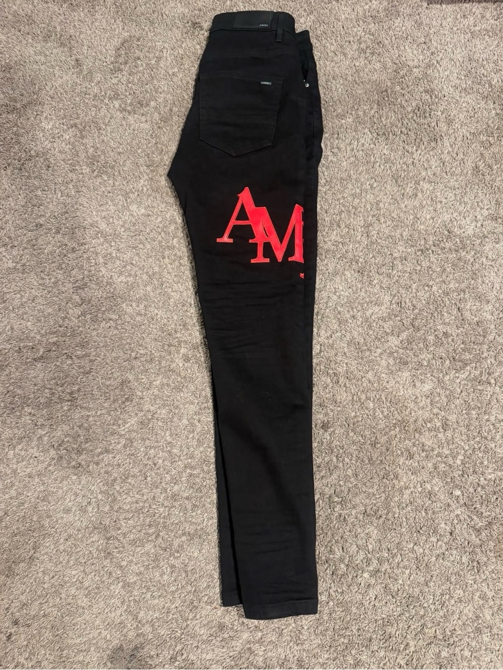 AMIRI Black Slim Men’s Jeans with Red AM Logo